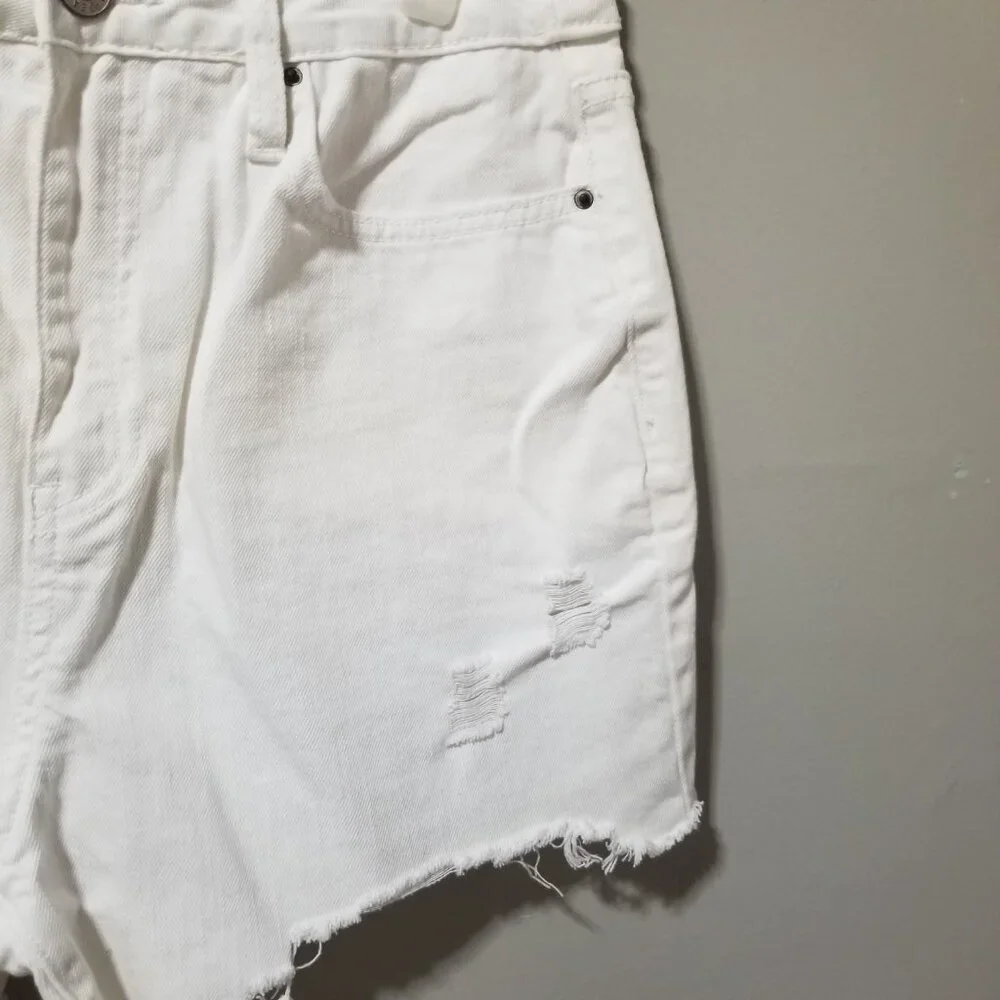 RMI High Rise Dream Fit Distressed White 90's Boyfriend Shorts 13